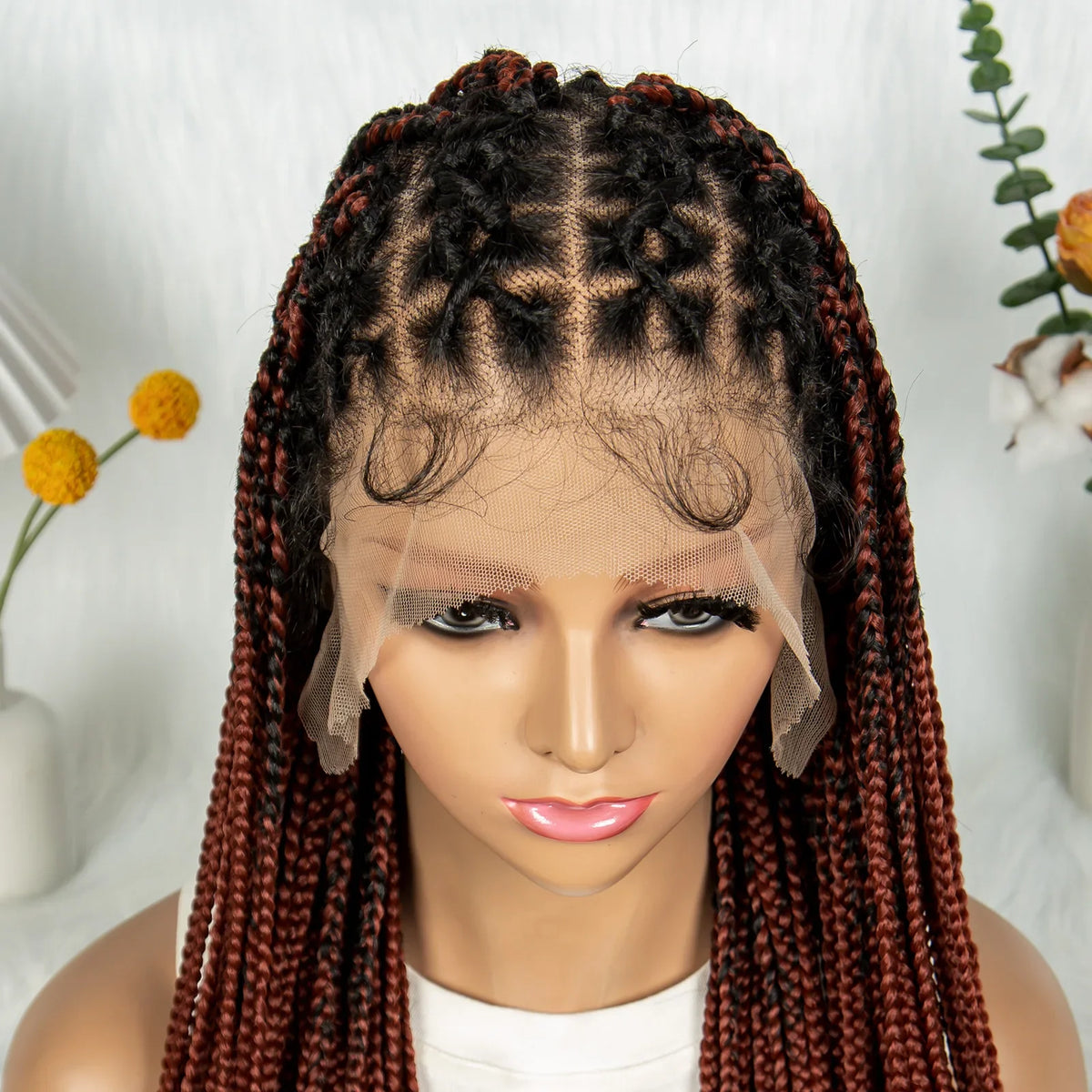 KIMA Box Braided Wig Synthetic Full Lace Braided Wig Cornrow Braids Wig With Baby Hair Transparent Lace Knotless Faux Locs Wig