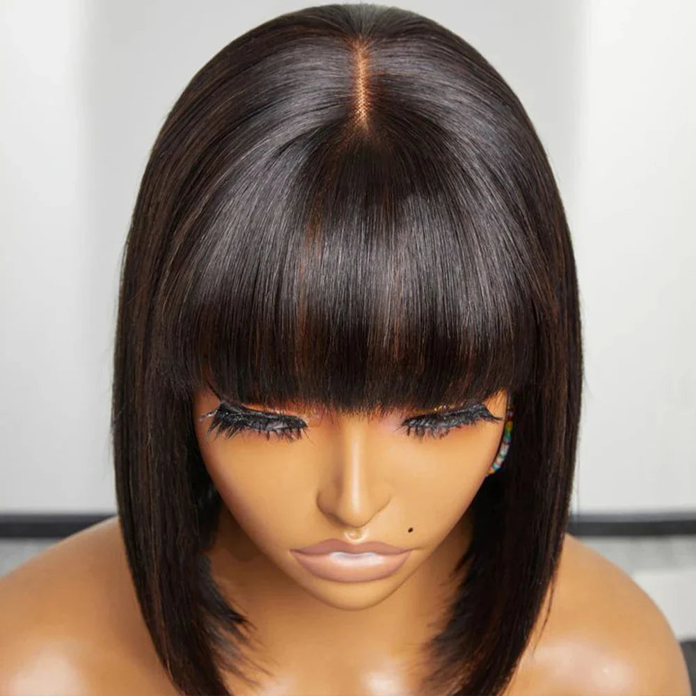 Ombre #4/27 Straight Bob Wig with Bangs | Human Hair Lace Top