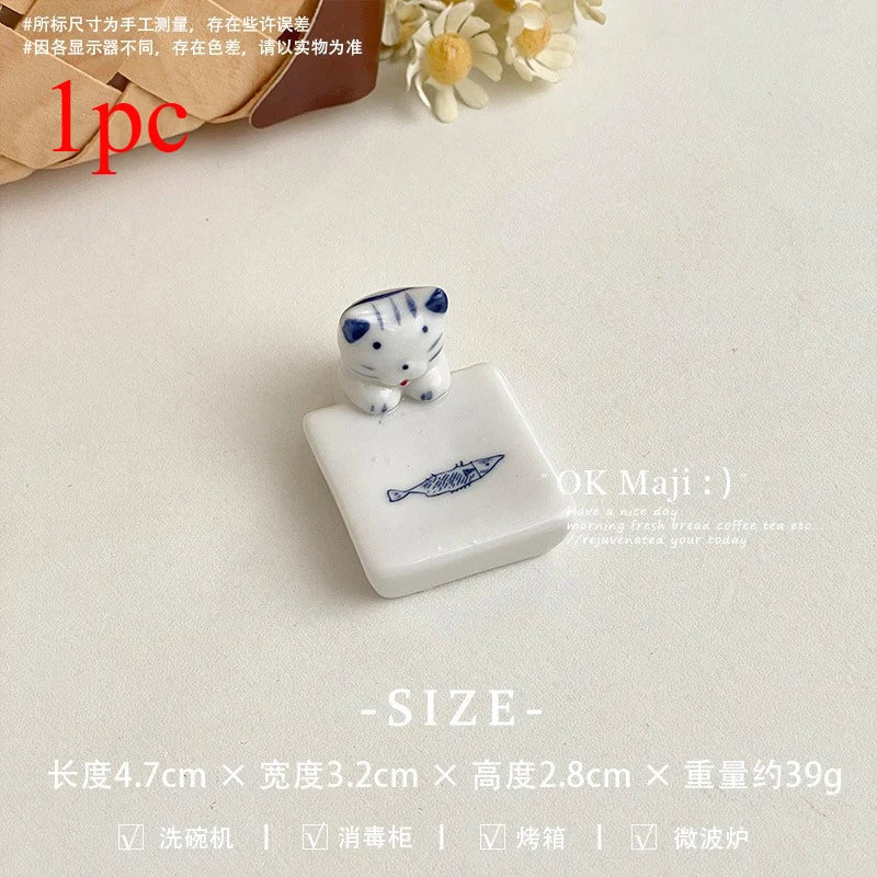 Kawaii Cat Dog Chopstick Holder Ceramic Knife Spoon Fork Tableware Holder Chop Stick Rack Dinning Table Decor Kitchen Supplies