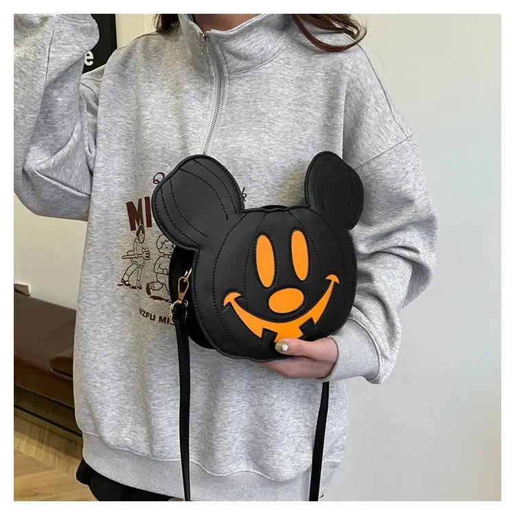 New Disney Mickey Halloween Pumpkin Creative Shoulder Bag | Funny Women's PU Crossbody Cartoon Bag (Personalized Niche Design)