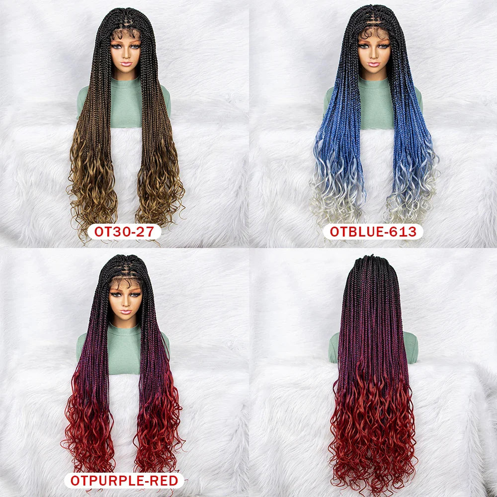Gradient Water Wave Knotless Box Braids Wig | 9x6 Lace Front | Baby Hair