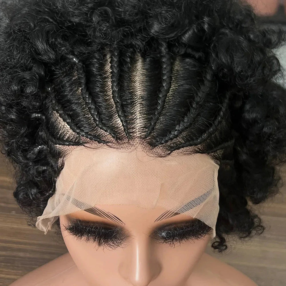 6" Afro Curly Braided Lace Front Wig | 250% Density | Brazilian Remy Hair | Short Curly Wig