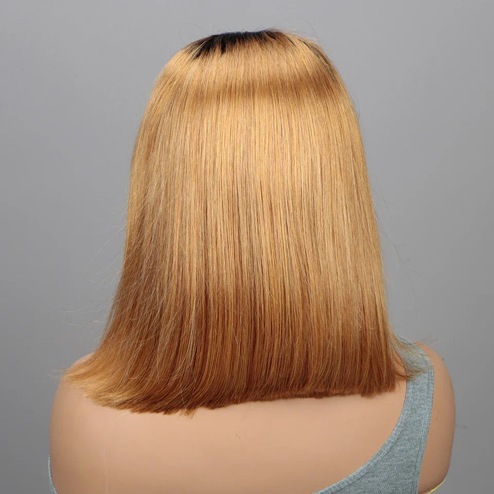 Ombre 1B/99J Burgundy & 1B/27 Honey Blonde Straight Bob Wig | HD Transparent Lace Front Human Hair (Glueless)