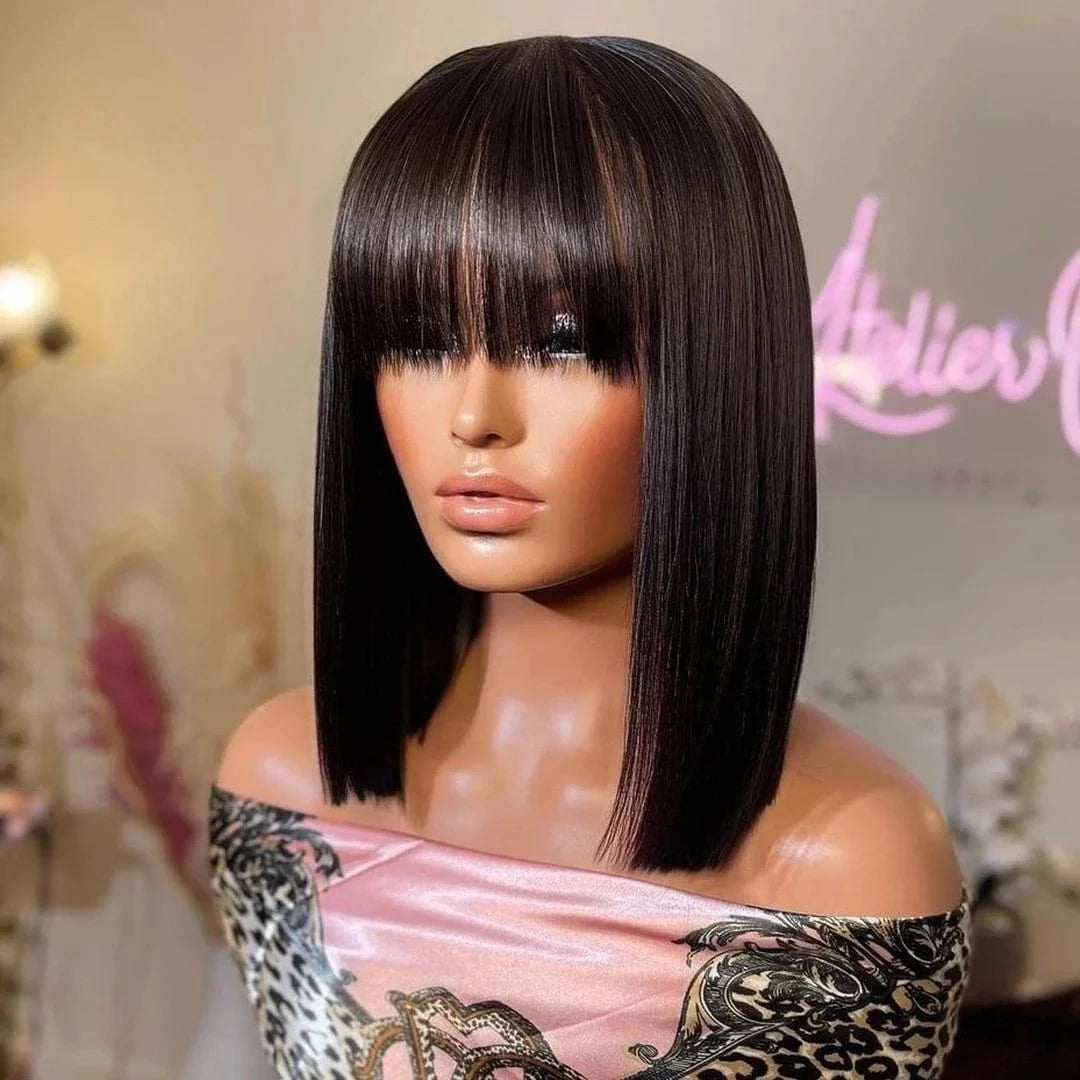 Short Straight Bob Wig with Bangs | Affordable Human Hair for Women