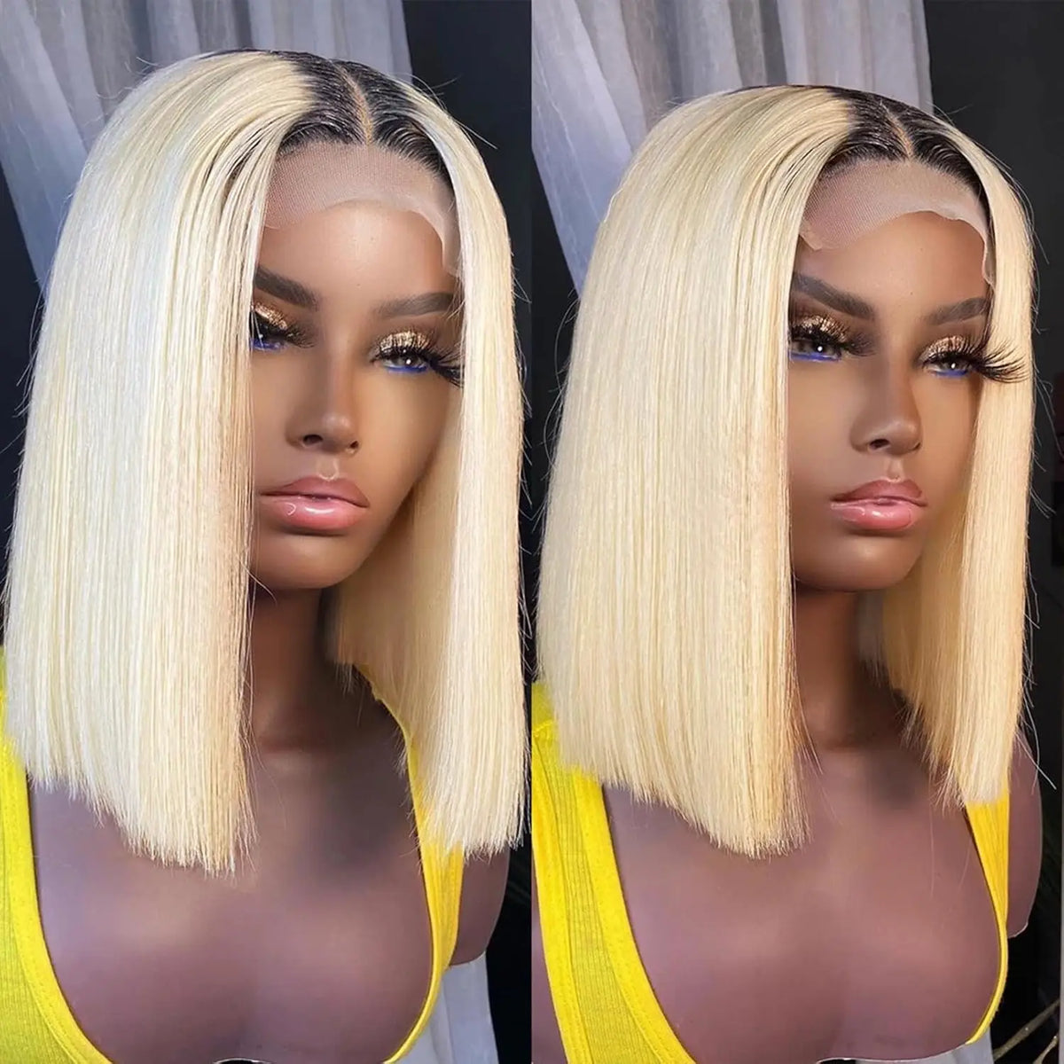 Ombre Honey Blonde & Red Wine Bob Wig | 13x4 HD Transparent Lace Front Human Hair