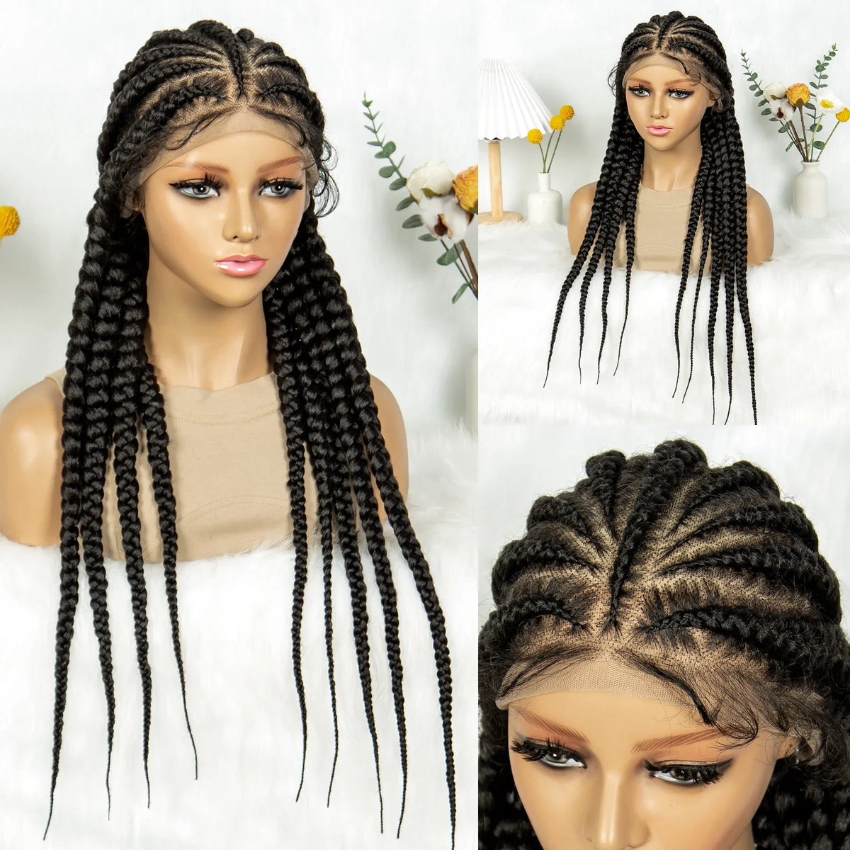 Knotless Cornrow Box Braided Full Lace Wig | Twisted Accents | Natural Hair Texture | Black Women
