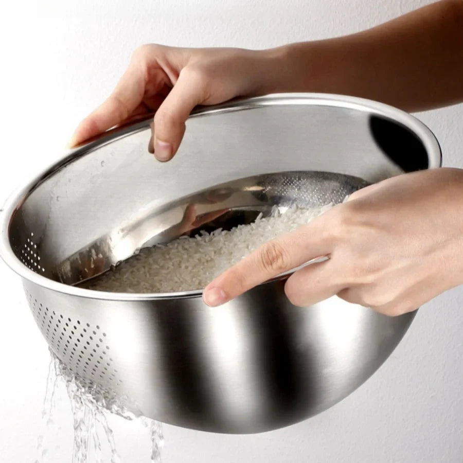 Kitchen Strainer, Stainless Steel Colander Rice Washer Vegetable Fruit Washing Bowls for Cleaning , Rice, and , Kitchen Tools