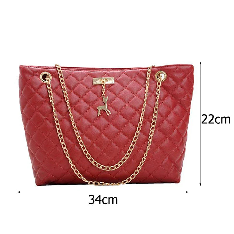 Classic Diamond Lattice Handbag | Fashion Women's Large Capacity Top-handle Bags & Pure Color Thin Chain Shoulder Crossbody Bag