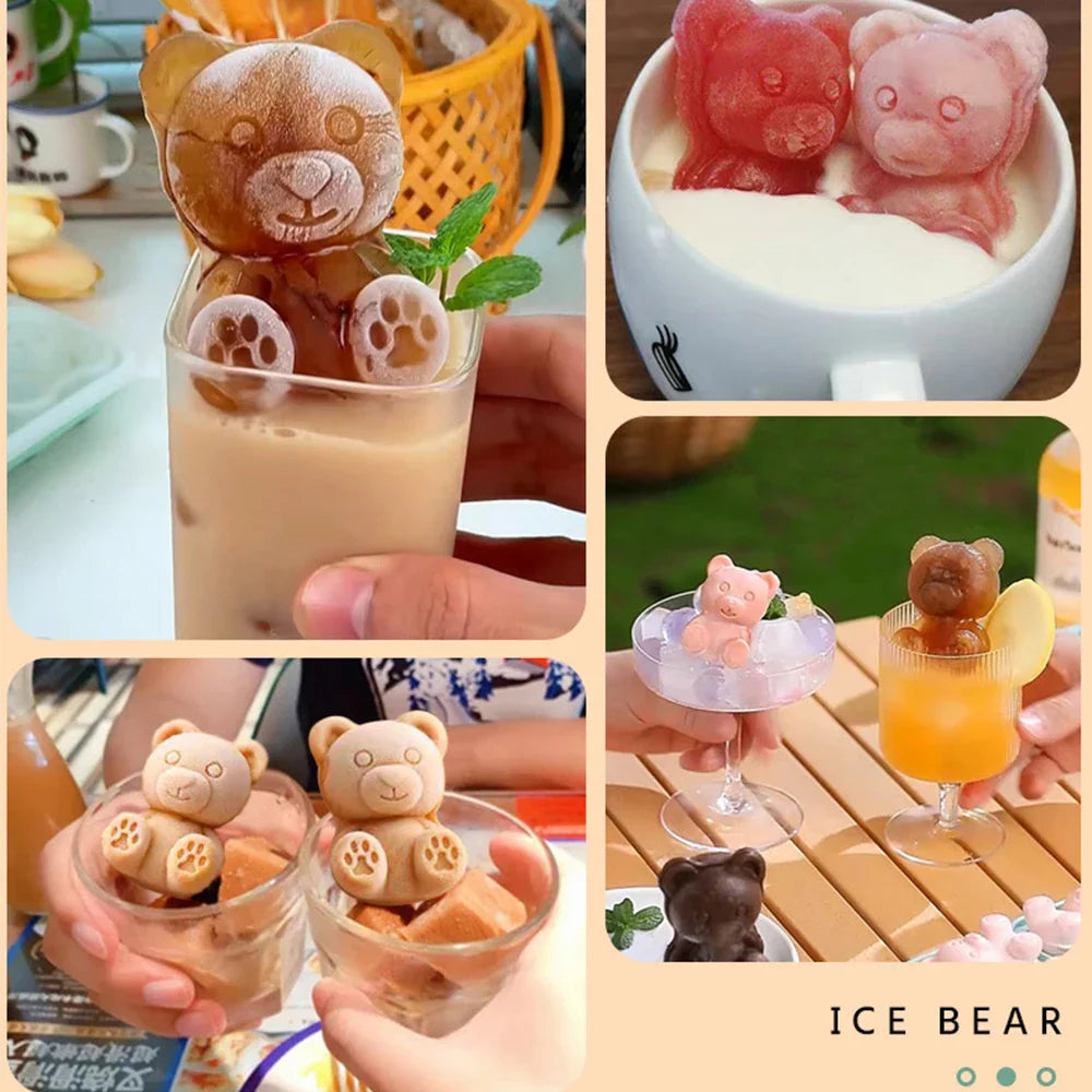 6 Grid 3D Little Teddy Bear Shape Ice Cube Silicone Mold Silian Little Bear Ice Block Mold Household Ice Cream Ice Box Ice Mold