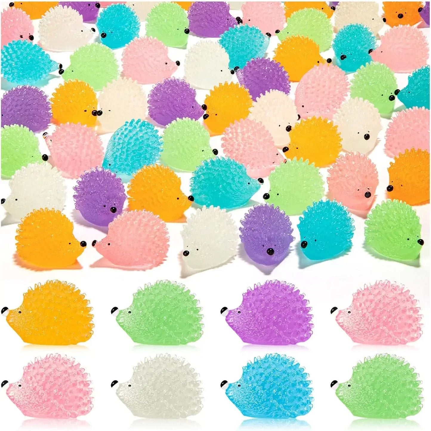 10/100PC Luminous Mini Resin Hedgehogs Figures Glow in The Dark Tiny Resin Hedgehogsfor Dollhouse Micro Landscape DIY Home Decor