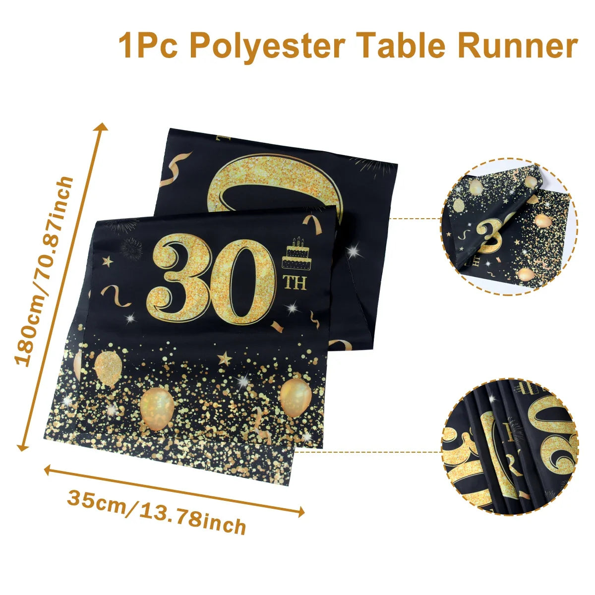 Black Gold Happy Birthday Table Runner 30th 40th 50th Birthday Party Decoration Adult  Anniversary Birthday Party Supplies