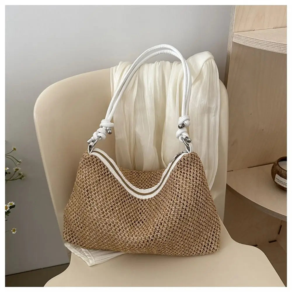 Handmade Braid Straw Bag | Large Capacity Summer Beach Shoulder Bag & Women Girls Fashion Handbag (Rattan Woven Tote for Ladies)