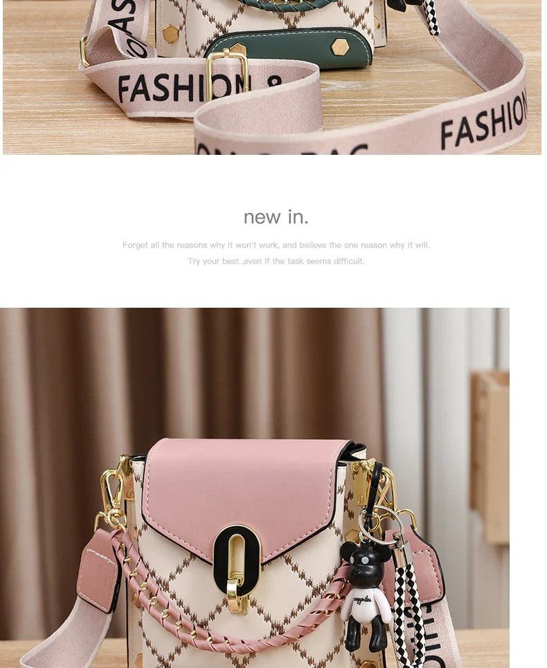 Mini Studded Decor Crossbody Bag | Argyle Embroidery Mobile Phone Purse & Trendy Chain Handbag for Women