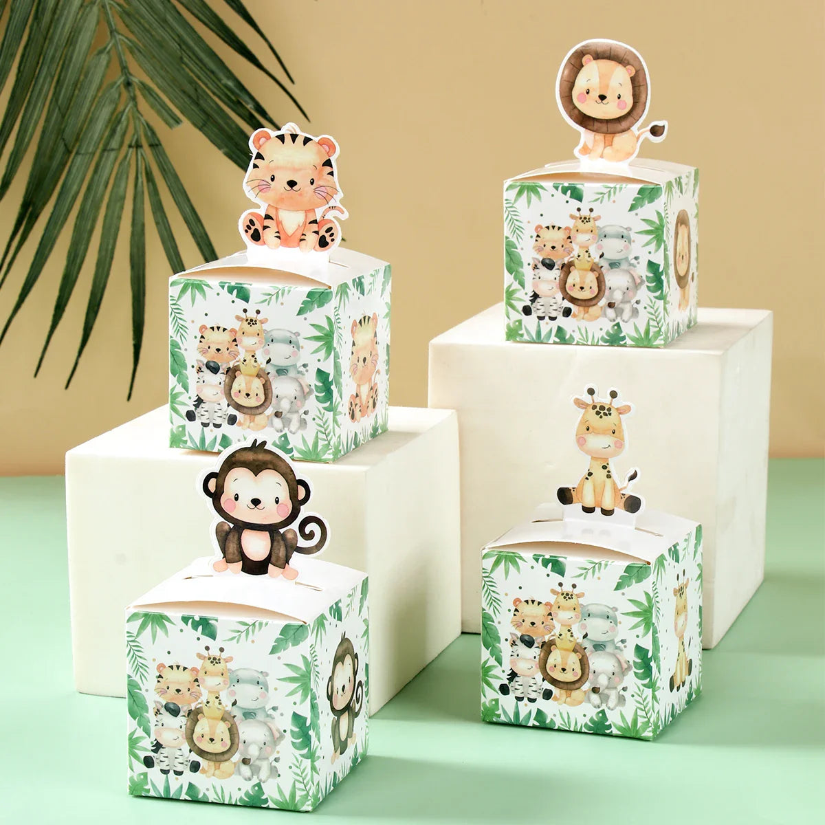 Jungle Animal Candy Boxes Safari Birthday Party Decoration Kids Gift Packaging Box Wild One Baby Shower Decor Supplies Box Bag