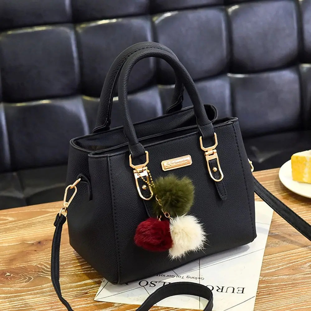 Vintage PU Leather Women's Handbag | Large Capacity Plush Tassel Shoulder Crossbody Messenger Bag (Tote Boston Style, Versatile)