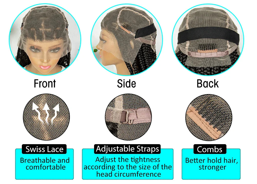 KIMA Box Braids Synthetic Wigs Full Lace  Dreadloks Braided Wigs Knotless Goddess Boho Braided Wigs Hair for Black Women