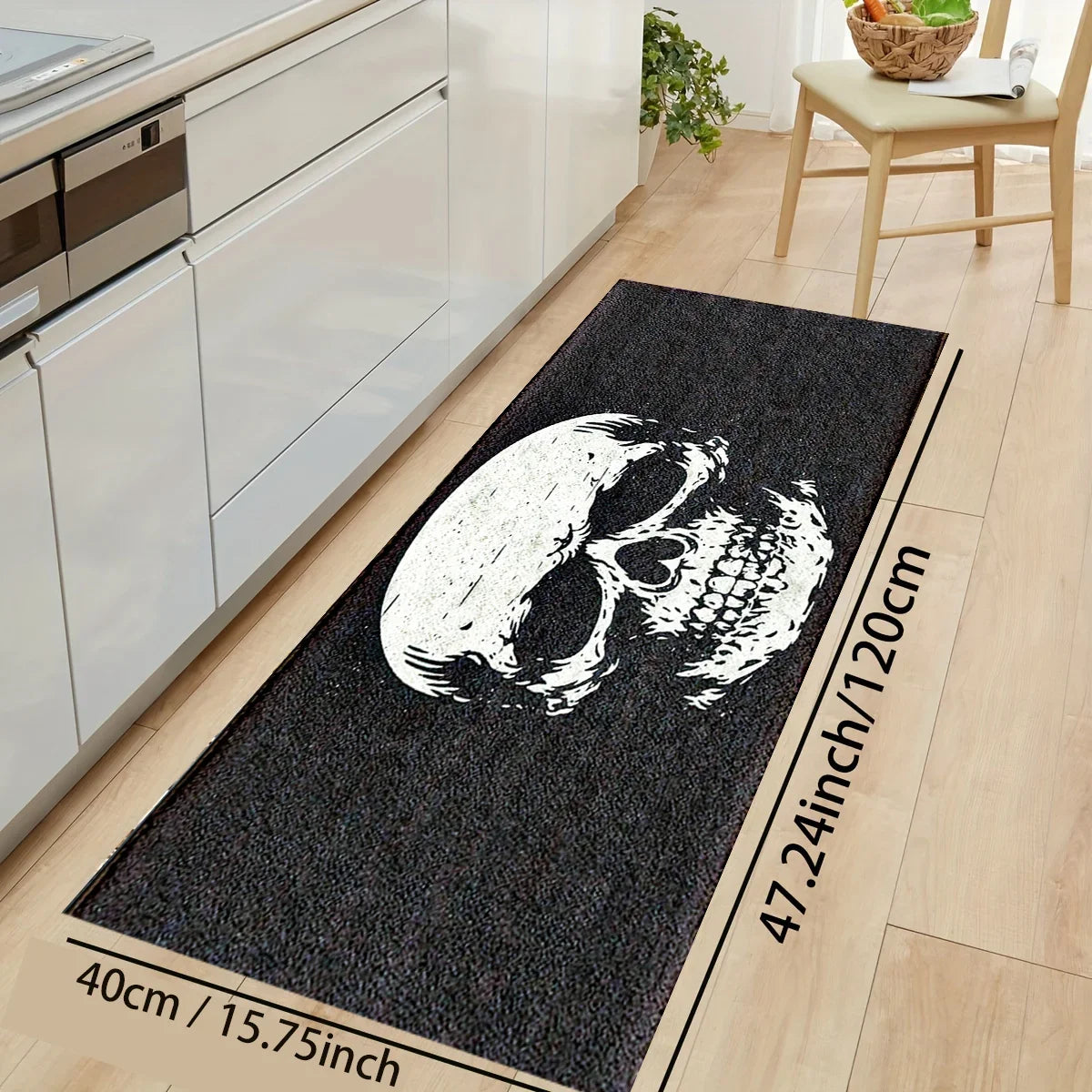 VIKAMA Halloween Horror Skull Carpet Door Mat Living Room Carpet Rug For Bedroom Black Floor Mat Anti-Fouling Dirt-Resistant