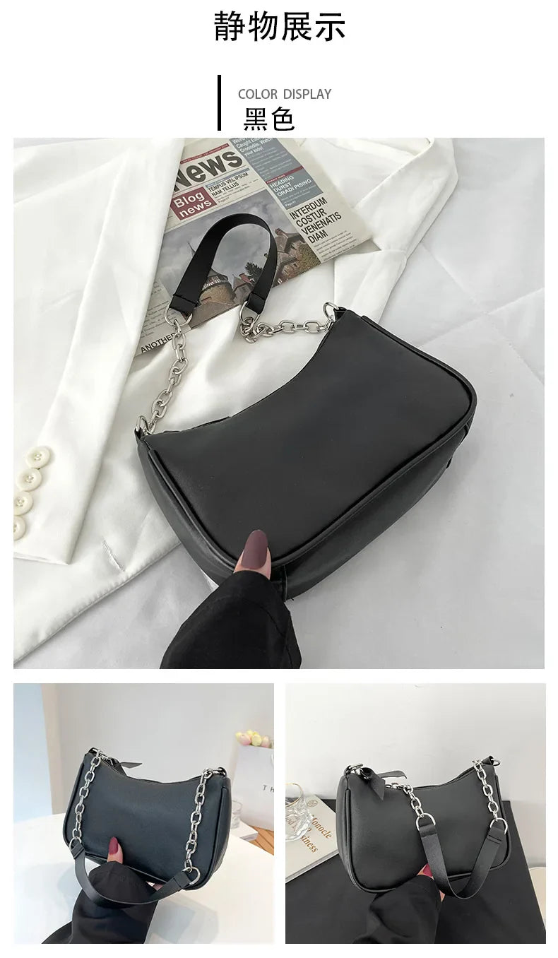 Shoulder Bags Women Underarm Chain Bag | PU Candy Colors Zipper Summer Simple Students Daily Casual Handbags