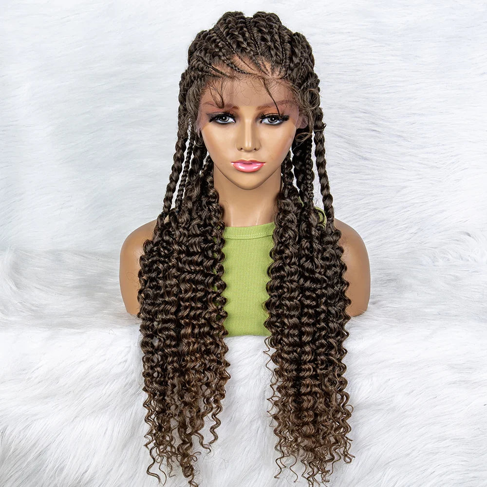 Water Wave Braided Lace Front Wig with Baby Hair | Soft Synthetic African Braids