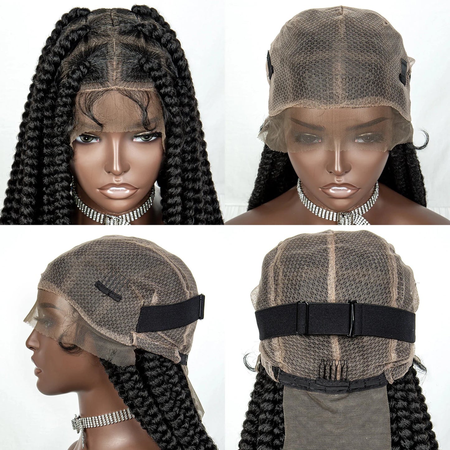 34" Jumbo Box Braids Wig | Full Lace | Cornrow Accents | Natural Color | Kanekalon