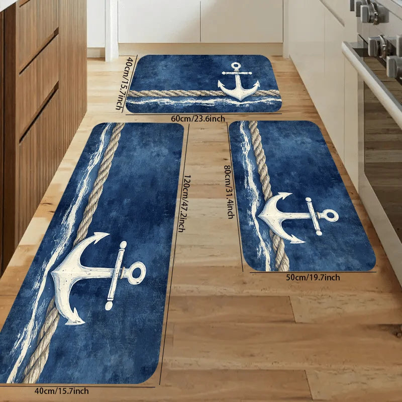 VIKAMA Cool Blue Carpet Nautical Symbol Doormat Welcome Mat Kitchen Rug Bathroom Mat Rug For Bedroom Carpet For Live Room Home D