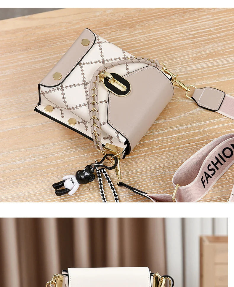 Mini Studded Decor Crossbody Bag | Argyle Embroidery Mobile Phone Purse & Trendy Chain Handbag for Women