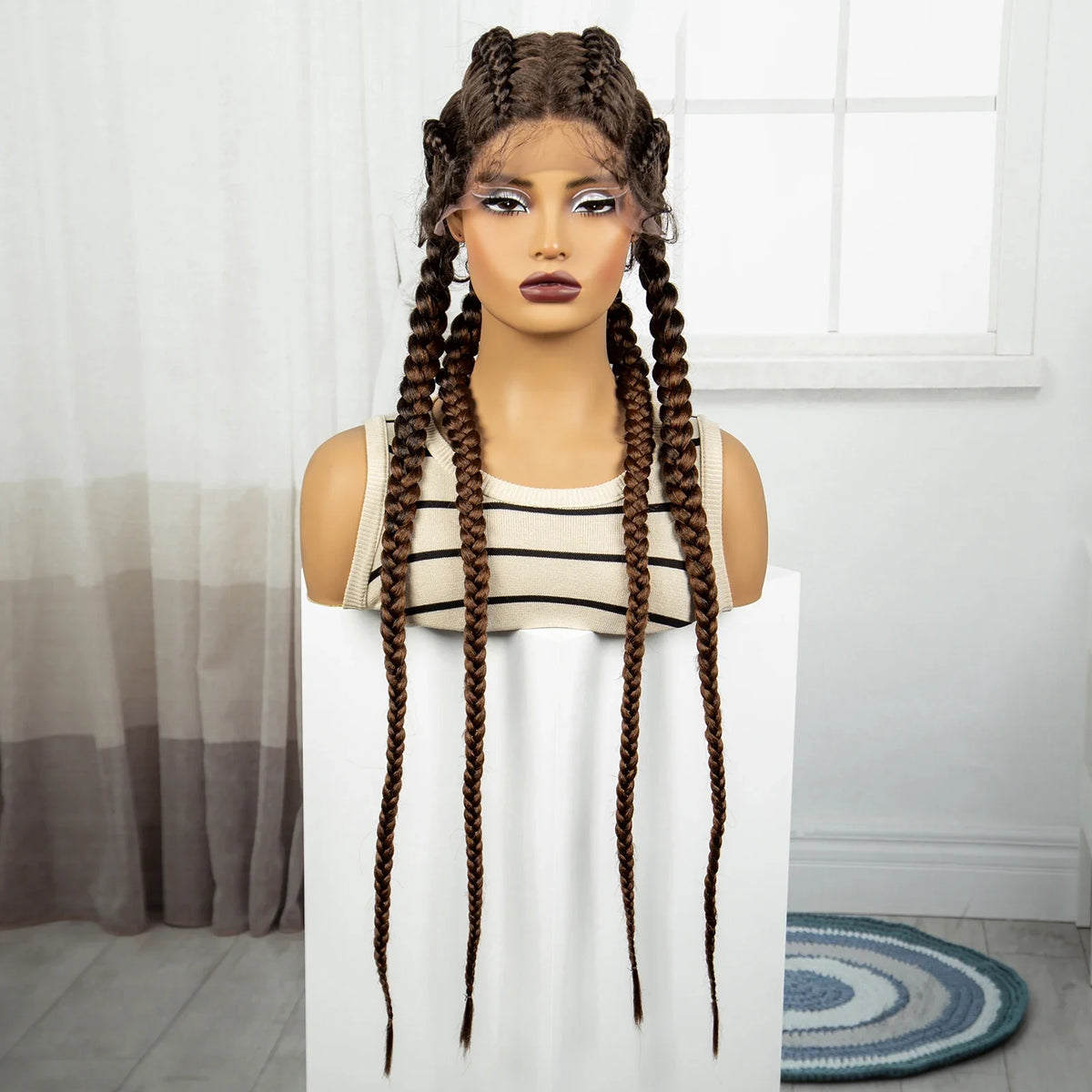 36" Natural Cornrow Braids Wig | Lace Front | Baby Hair | Long Braids
