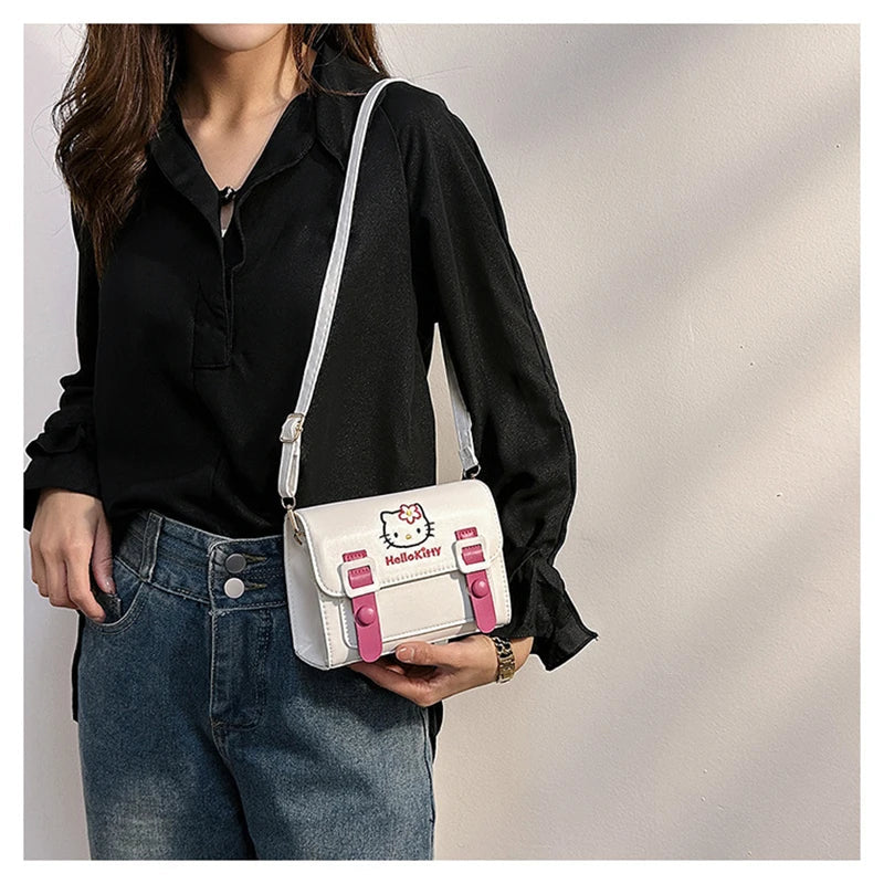 Sanrio Kawaii Hello Kitty My Melody Kuromi Cinnamoroll Square Shoulder Bags | PU Cartoon Fashion Simple Satchel Crossbody Bag (Gift)