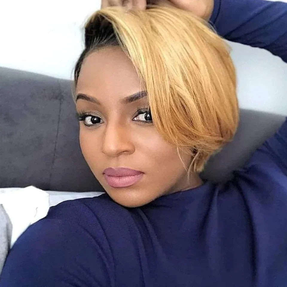 Rebecca Ombre Blonde 613 Pixie Bob Wig | HD Transparent T-Part Lace Front