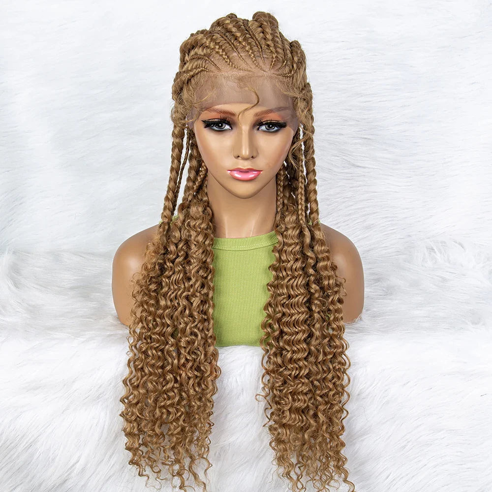 Water Wave Braided Lace Front Wig with Baby Hair | Soft Synthetic African Braids