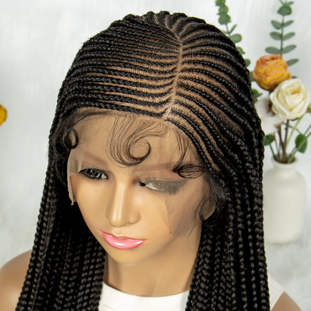 Full Lace Cornrow Knotless Box Braids Wig with Baby Hair