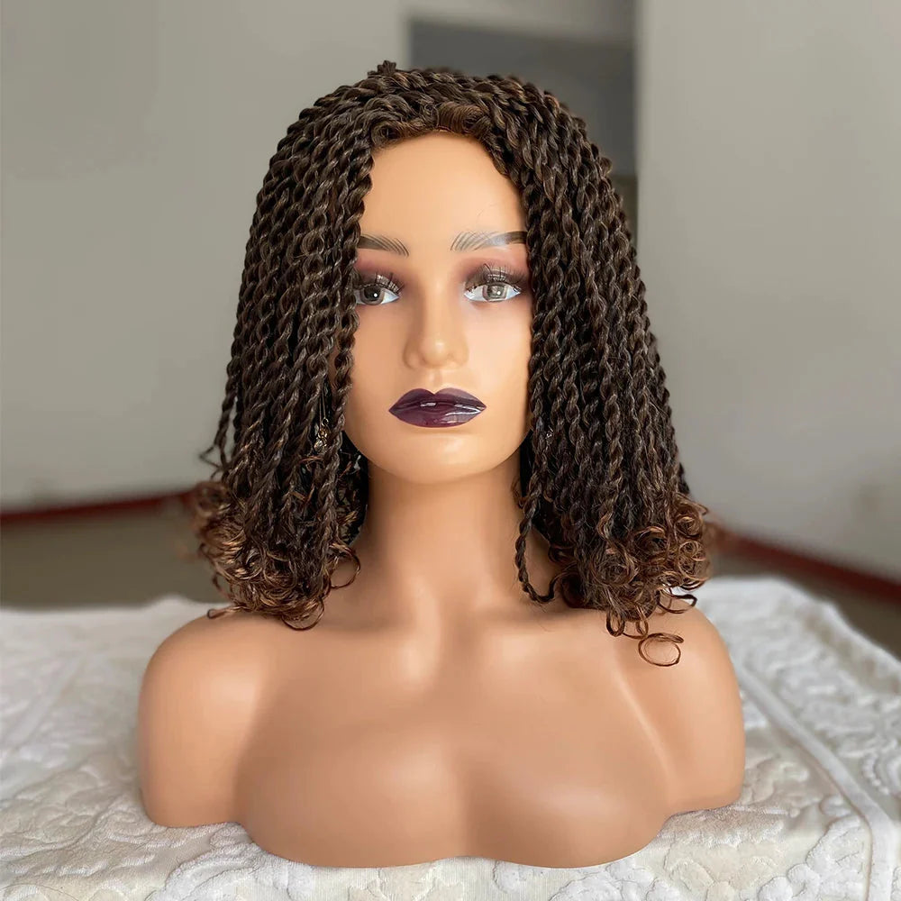 Short Ombre Bug Twist Braided Bob Wig | Crochet Hair | Synthetic African Braids | Black Women