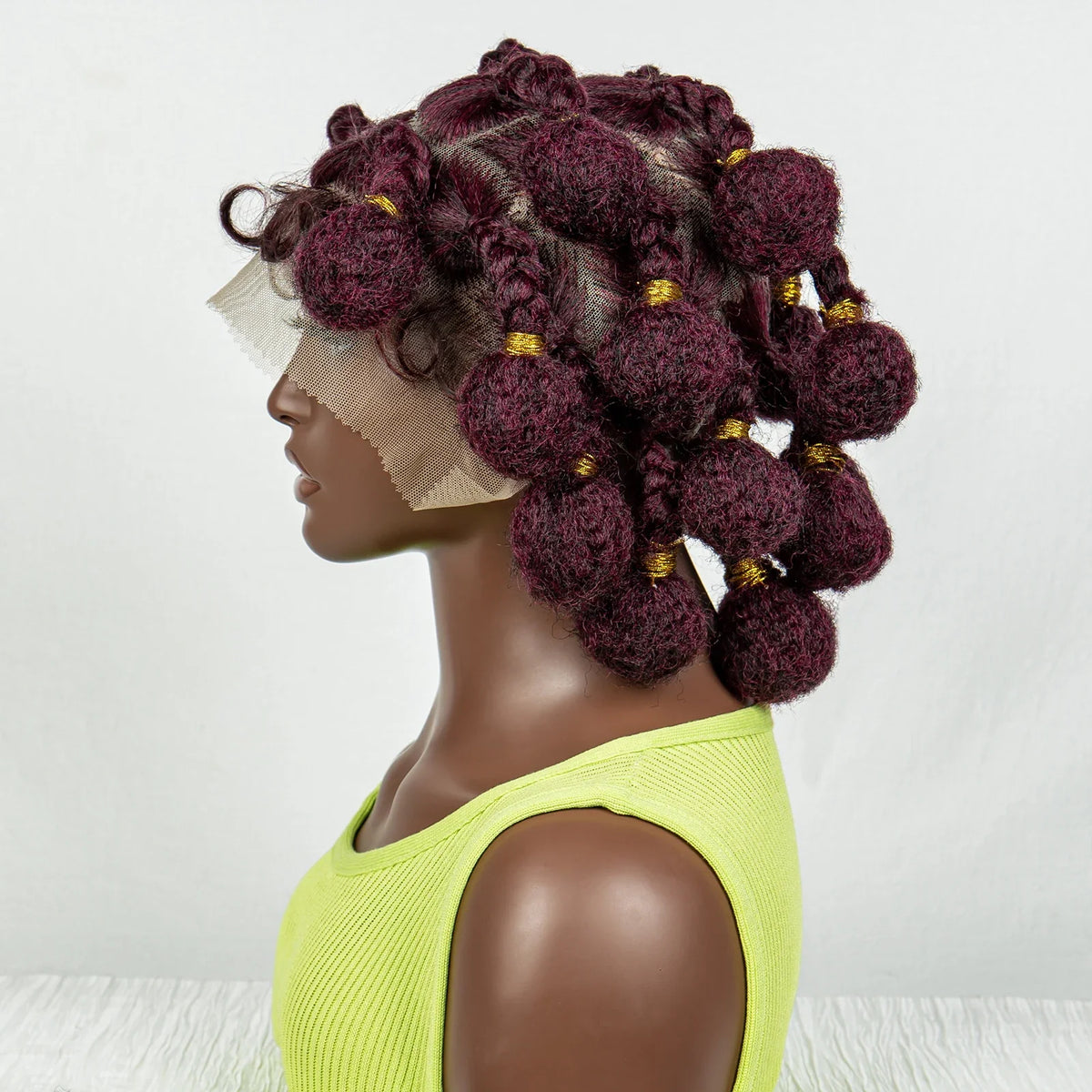 Burgundy Bantu Braids Wig | Handmade Full Lace | Baby Hair