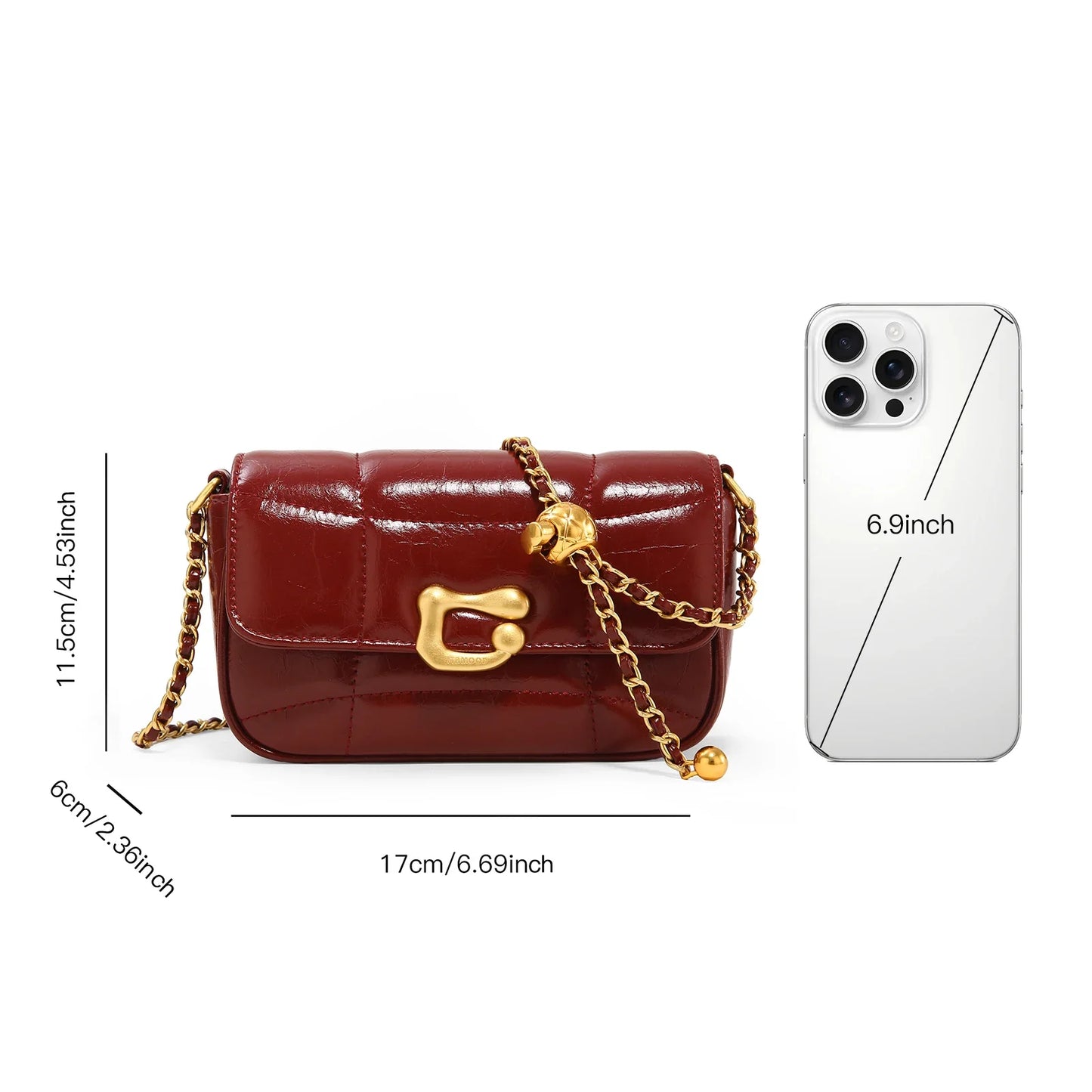 Genuine Leather Crossbody Bag | Luxury Brand Shoulder Bag with Chain Strap & Unique Design Quilted Handbag