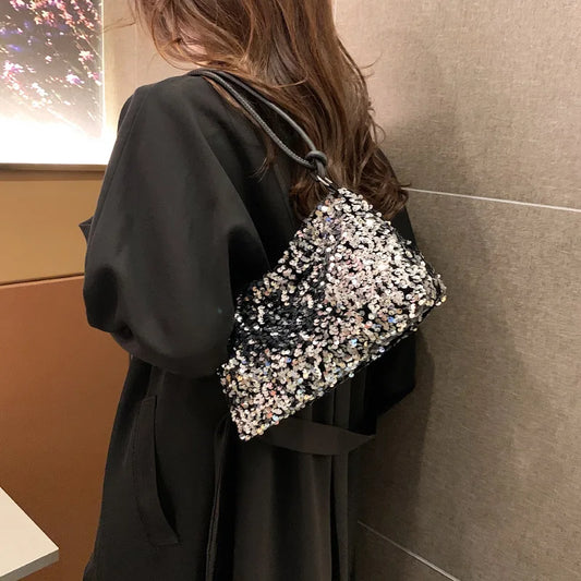 Women's New Korean Style Sequin Handbag | Popular Bling Shoulder & Underarm Bag (Wedding Banquet Wallet & Glitter Crossbody)