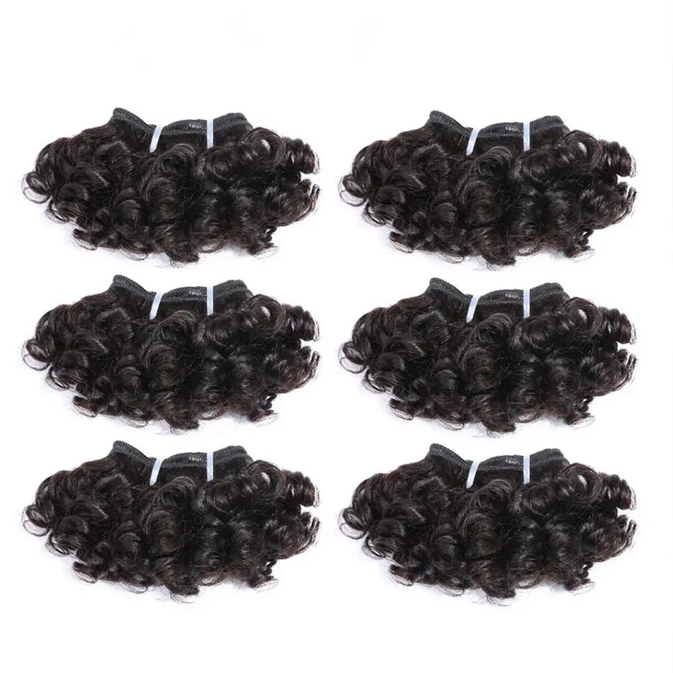 6" Bouncy Curly Indian Remy Hair Bundles | Double Drawn | Natural Black & Brown | Sew-In Extensions