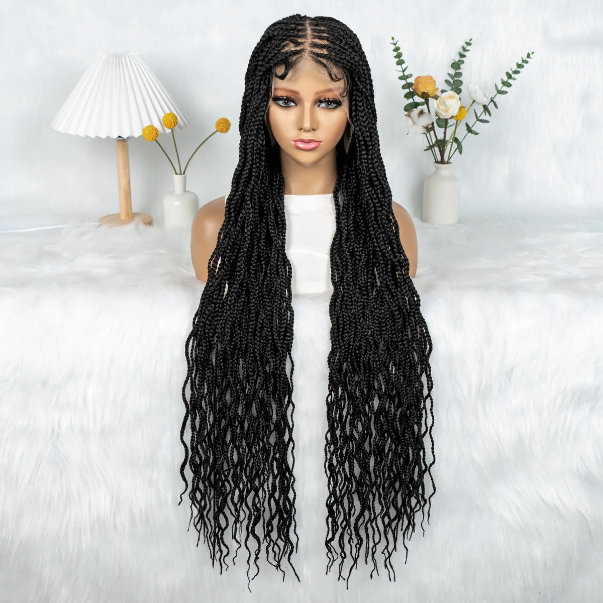 Crochet Box Braids Full Lace Wig with Pre-Plucked Hairline