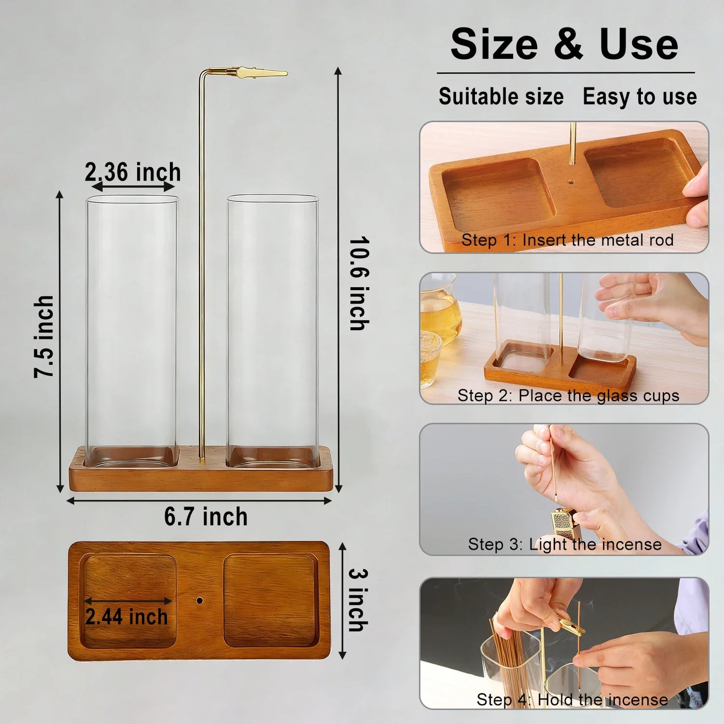 2 in 1 Incense Holder Upside Down Glass Incense Holder for Sticks Anti-Ash Incense Burner with Ash Catcher & Incense Storage