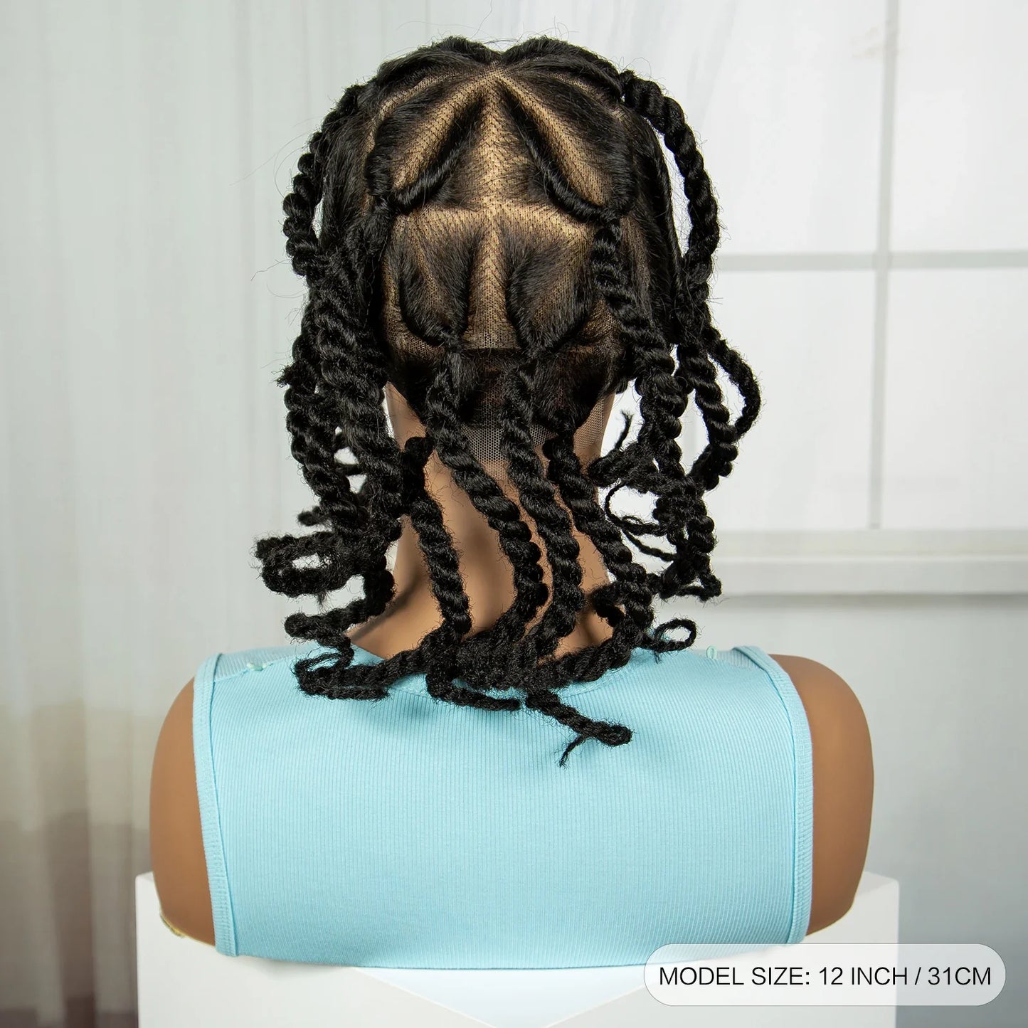 12" Handmade Bantu Knotless Braids Wig | Transparent Full Lace | Baby Hair