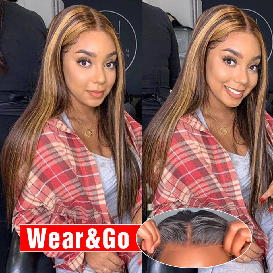 Highlight Glueless Human Hair Wig | Ready-to-Wear 200% Density Ombre Straight 13x6 HD Lace Frontal Wig (Pre-Plucked, Pre-Cut)