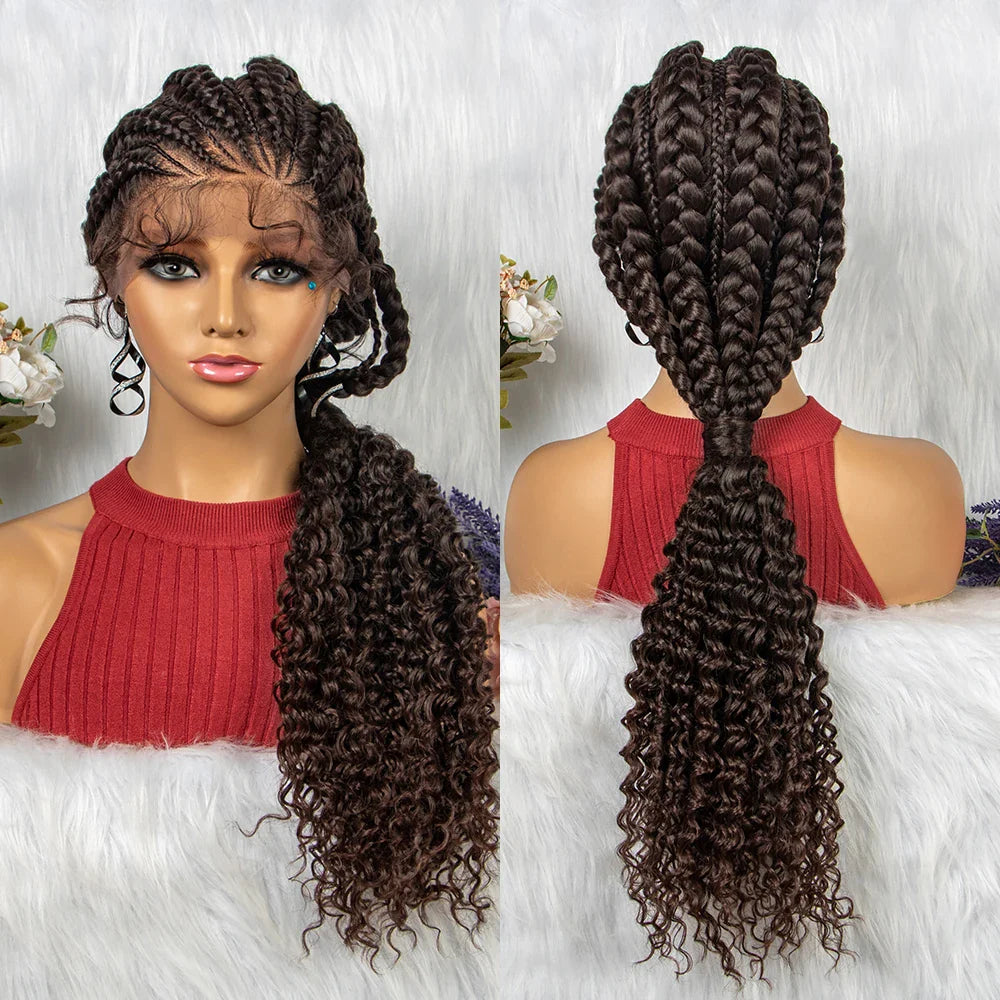Curly Ends Cornrow Box Braids Wig | Handmade Lace Front | Baby Hair