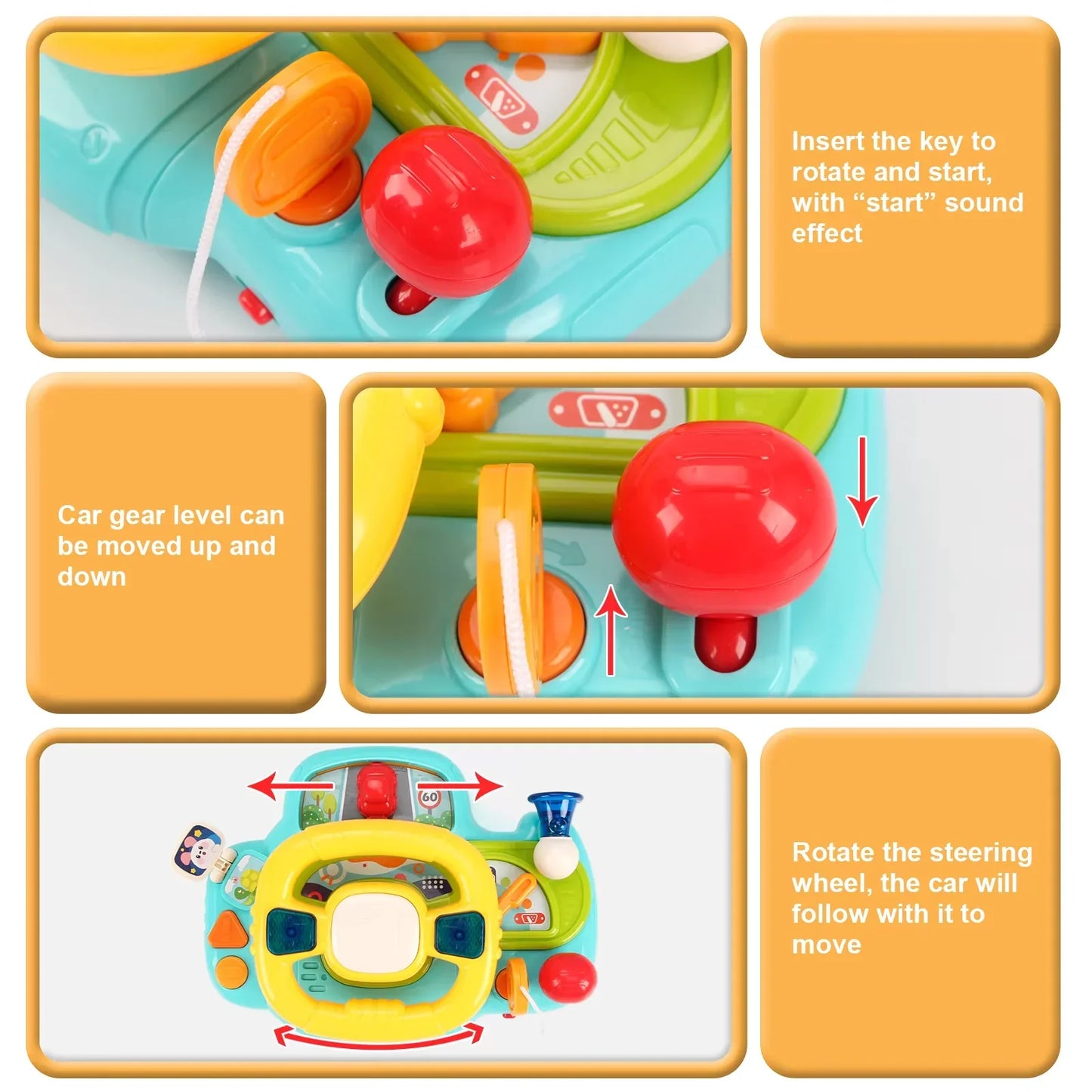 Baby Electric Steering Wheel for Stroller Simulate and Car Seats Driving Vocal Toys Educational Toys for 0-36 Months Toddlers