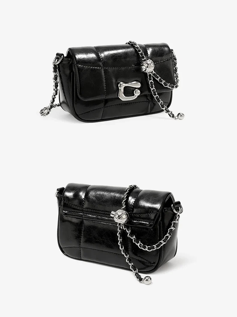 Genuine Leather Crossbody Bag | Luxury Brand Shoulder Bag with Chain Strap & Unique Design Quilted Handbag