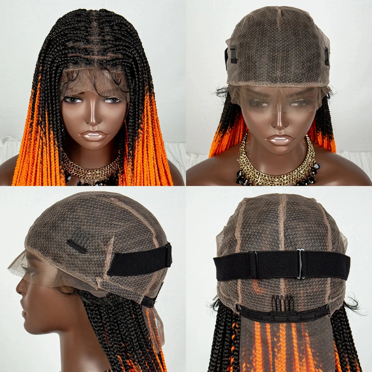Straight Orange Knotless Box Braids Wig | HD Full Lace Frontal | Baby Hair