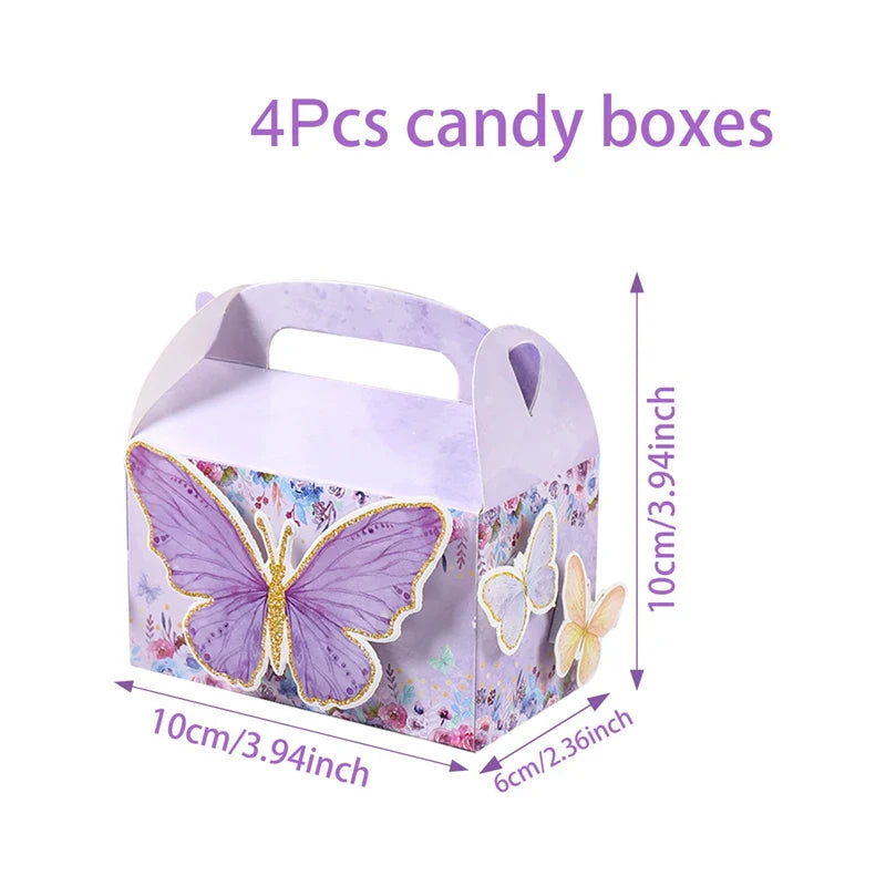 Butterfly Candy Gift Box Pink Purple Butterfly Birthday Party Decorations Kids Wedding Supplies Baby Shower Cookie Biscuit Box