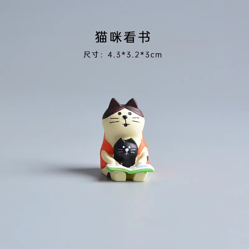 ZAKKA Miniatures Study Bookcase Home Decor Cute Cartoon Cat Retro Desk Gramophone Ornament Crafts Dollhouse Accessories Toy Gift