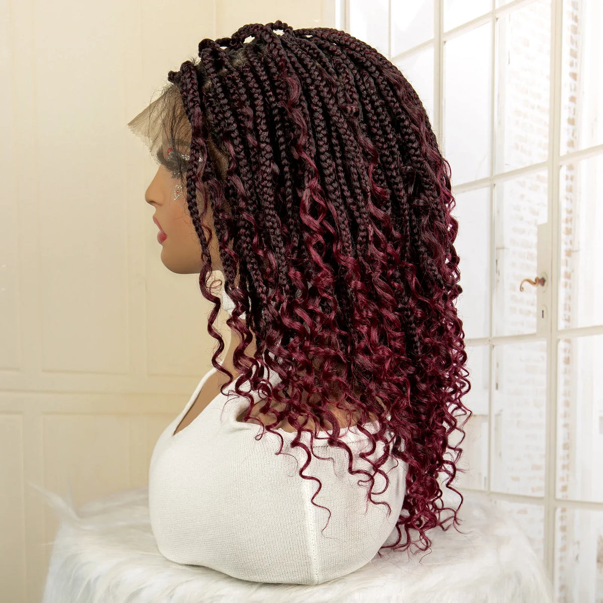 Curly Braided Wig | Boho Box Braids | Full Lace Wig | Knotless Braids | Brown Wig | Synthetic Hair | Black Women