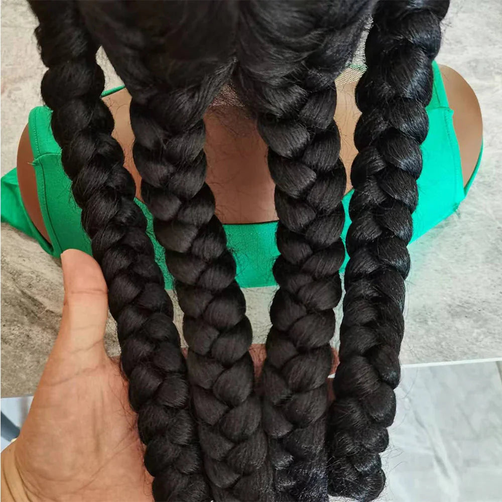 Long Black Dutch Braids Wig | Lace Front | Human Hair Blend | Cornrow Accents | Daily Wig