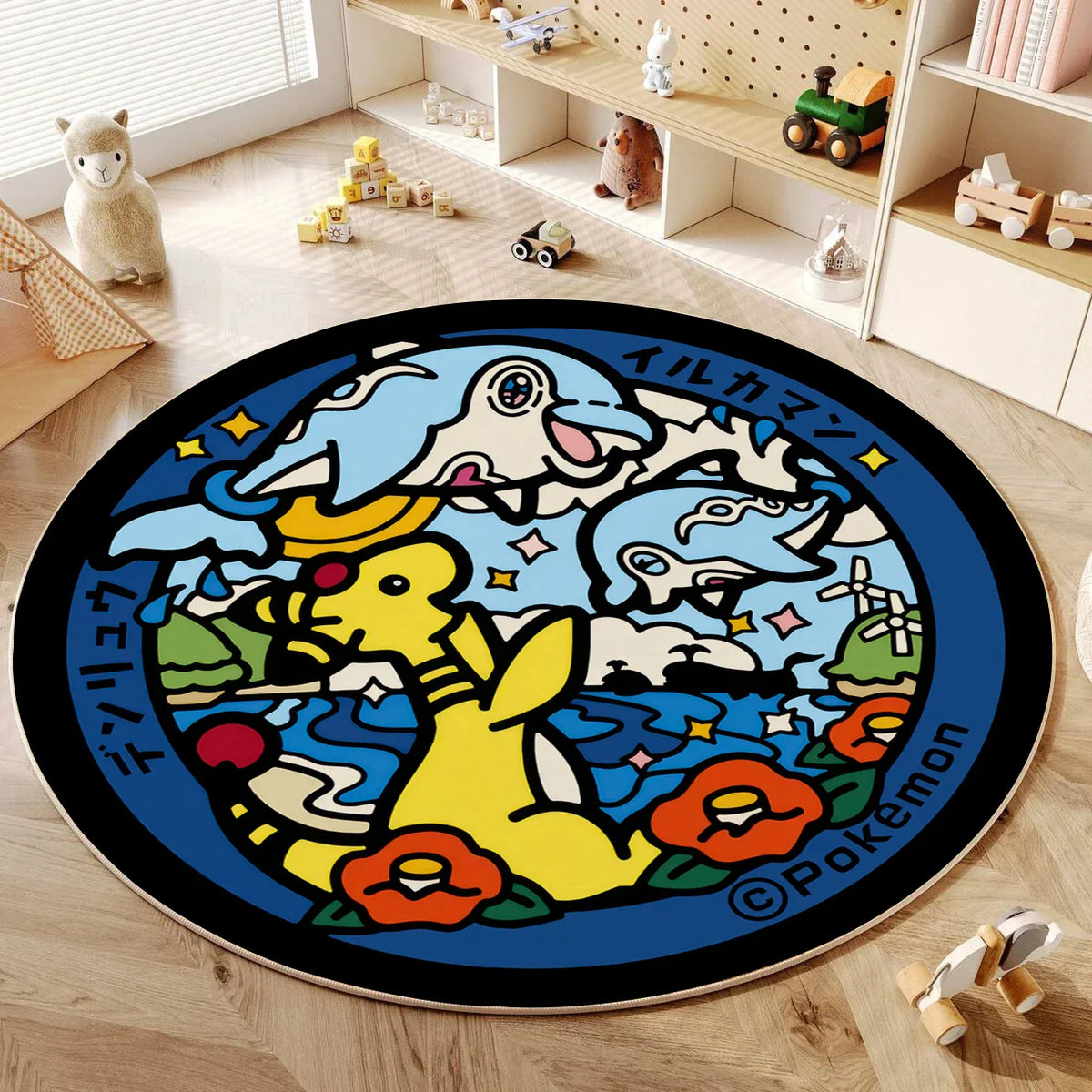 VIKAMA Cartoon Round Carpet Gaming Computer Chair Floor Mat Girly Room Mat Bedroom Carpet Stain Resistant Home Decoration
