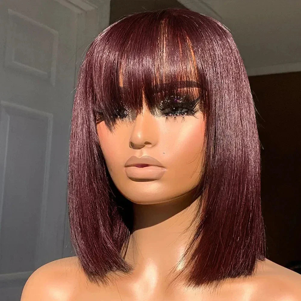 Rebecca Straight Bob Wig with Bangs | Remy Human Hair 10-14 Inches